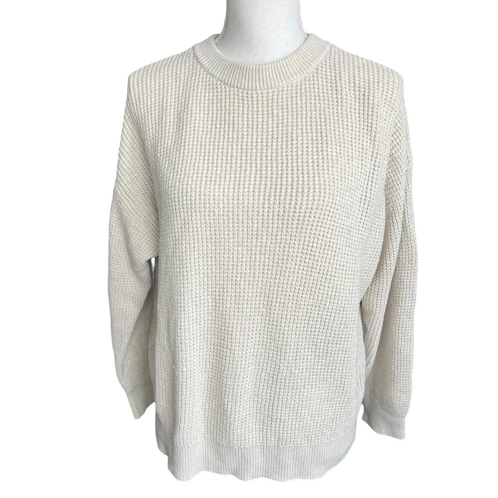 Wilfred Cream Waffle Knit Crewneck Sweater wool cotton neutral quiet luxury
